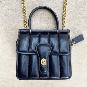 Quilted Coach Black Turnlock Crossbody/ Leather Brass Strap/ Like New